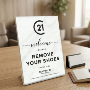 Century 21 Heritage Group "Remove Your Shoes" Tabletop Sign